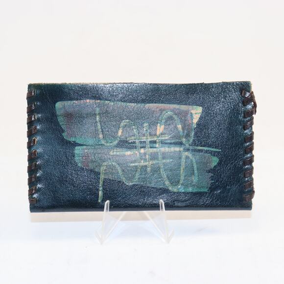 Handmade Leather Card Wallet | Abstract Painted Design | Boho Artisan Style - Picture 2 of 4